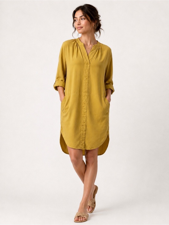 The Odells Dresses & Skirts - The Odells Cumin Oversized Tunic Dress S Mustard Tencel Rayon Pockets Minimalist